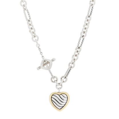 David Yurman Sterling Silver 18K Yellow Gold Cable Heart Figaro Necklace 1 of 8