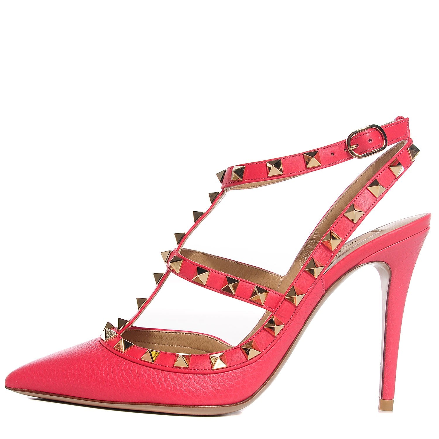 Valentino Garavani Nappa Rockstud Ankle Strap 100mm Pumps 37.5 Deep Rose 1 of 7