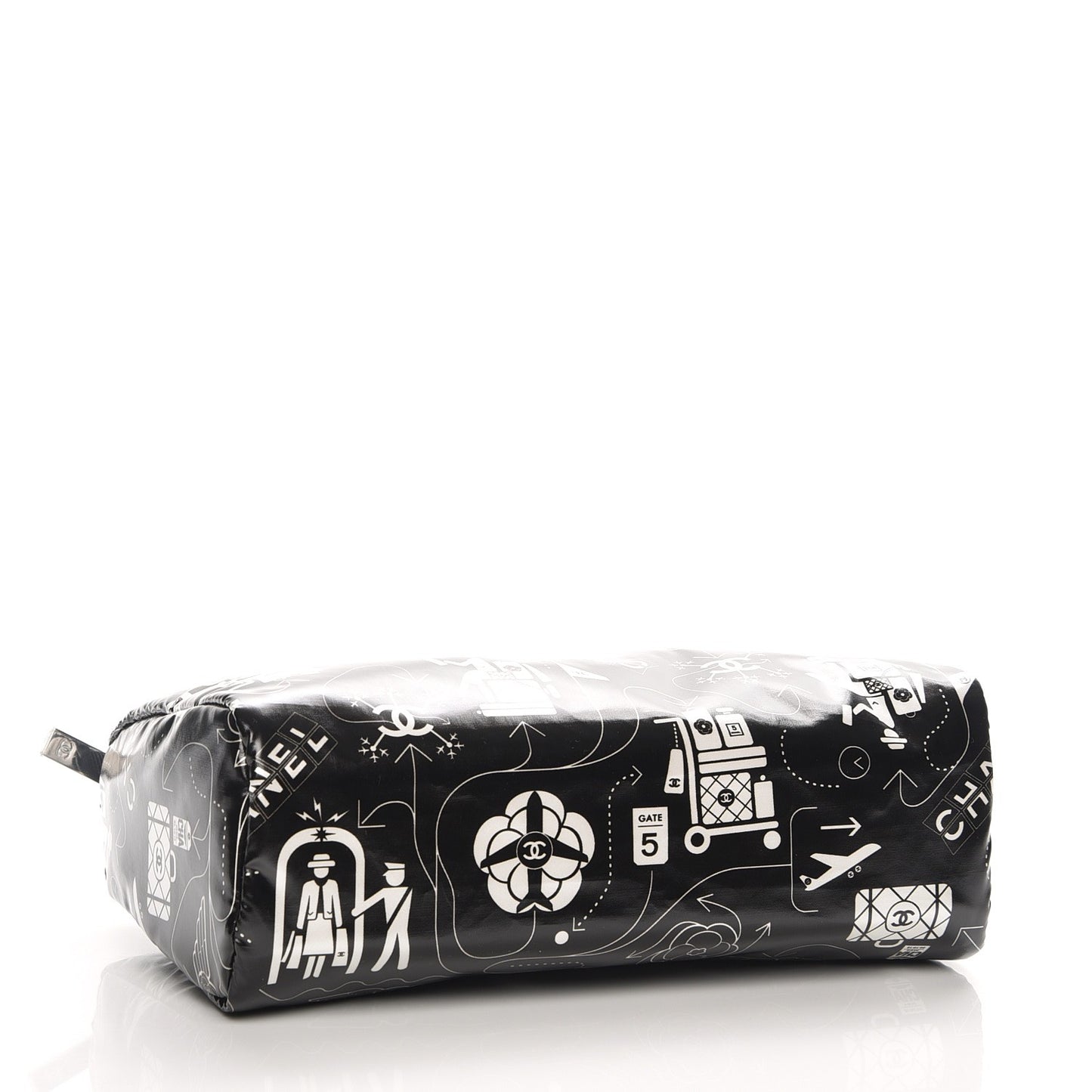 Coated Canvas Airline Cosmetic Pouch Black White