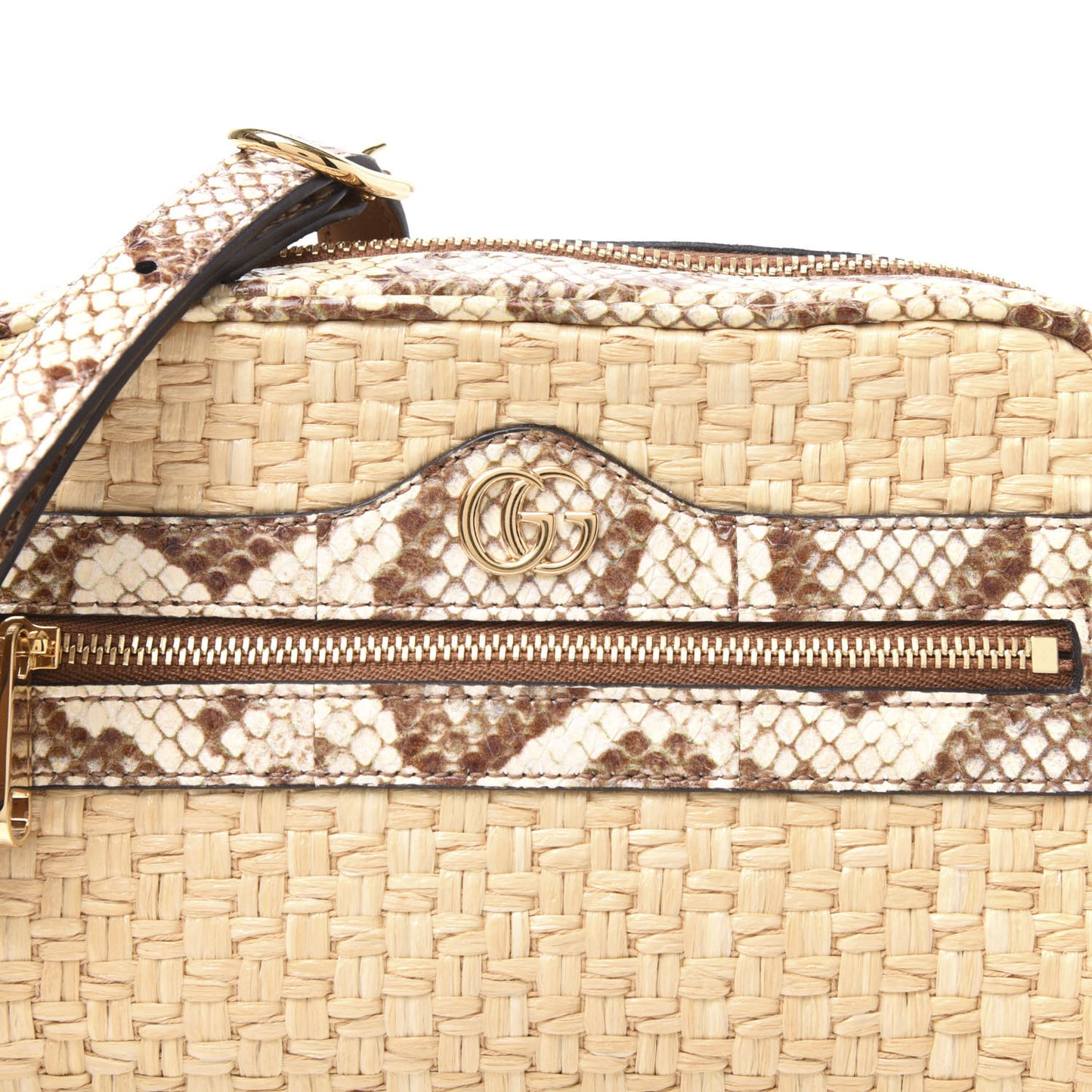 Raffia Elaphe Mini Ophidia Shoulder Bag Natural Cream Brown