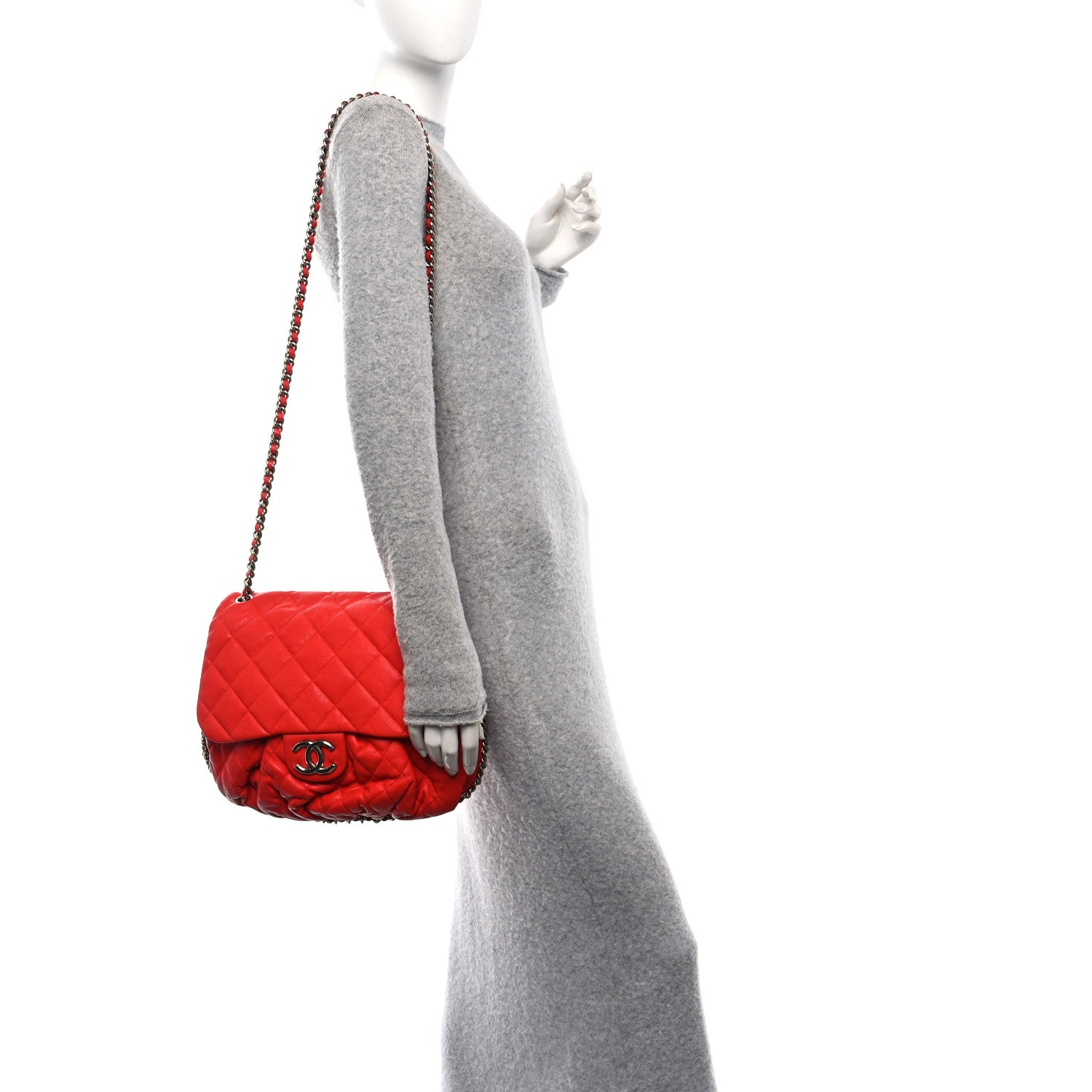 Chanel Washed Lambskin Quilted Large Chain Around Messenger Red 2 of 10