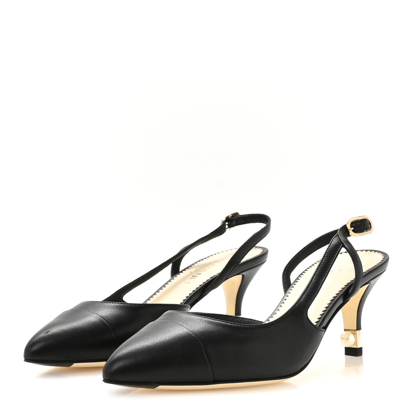 Lambskin Satin Cap Toe CC Slingback Heels 35.5 Black