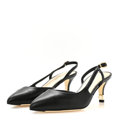 Chanel Lambskin Satin Cap Toe CC Slingback Heels 35.5 Black 4 of 9