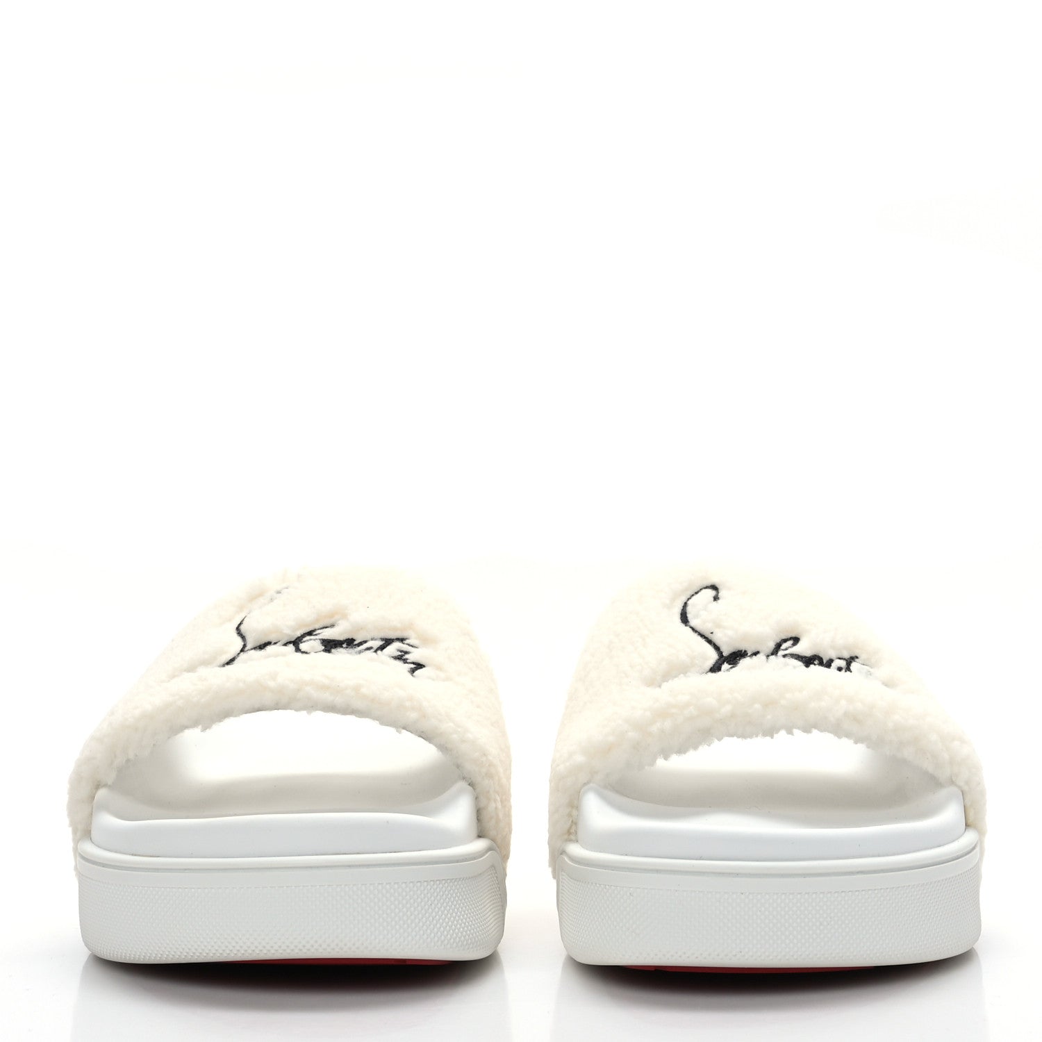 Christian Louboutin Faux Shearling Embroidered Pool Donna Flat Slide Sandals 39.5 White 2 of 8