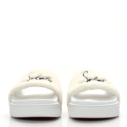 Christian Louboutin Faux Shearling Embroidered Pool Donna Flat Slide Sandals 39.5 White 2 of 8