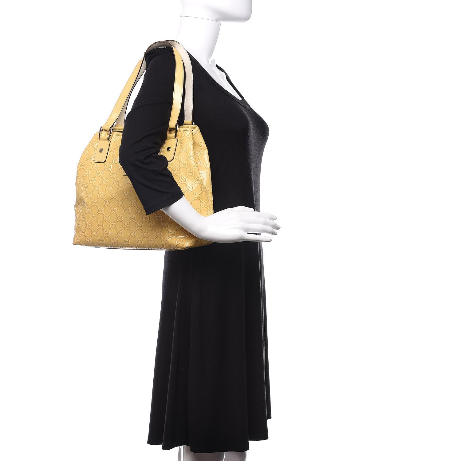 Gucci Patent Monogram Small D Ring Tote Yellow 2 of 13
