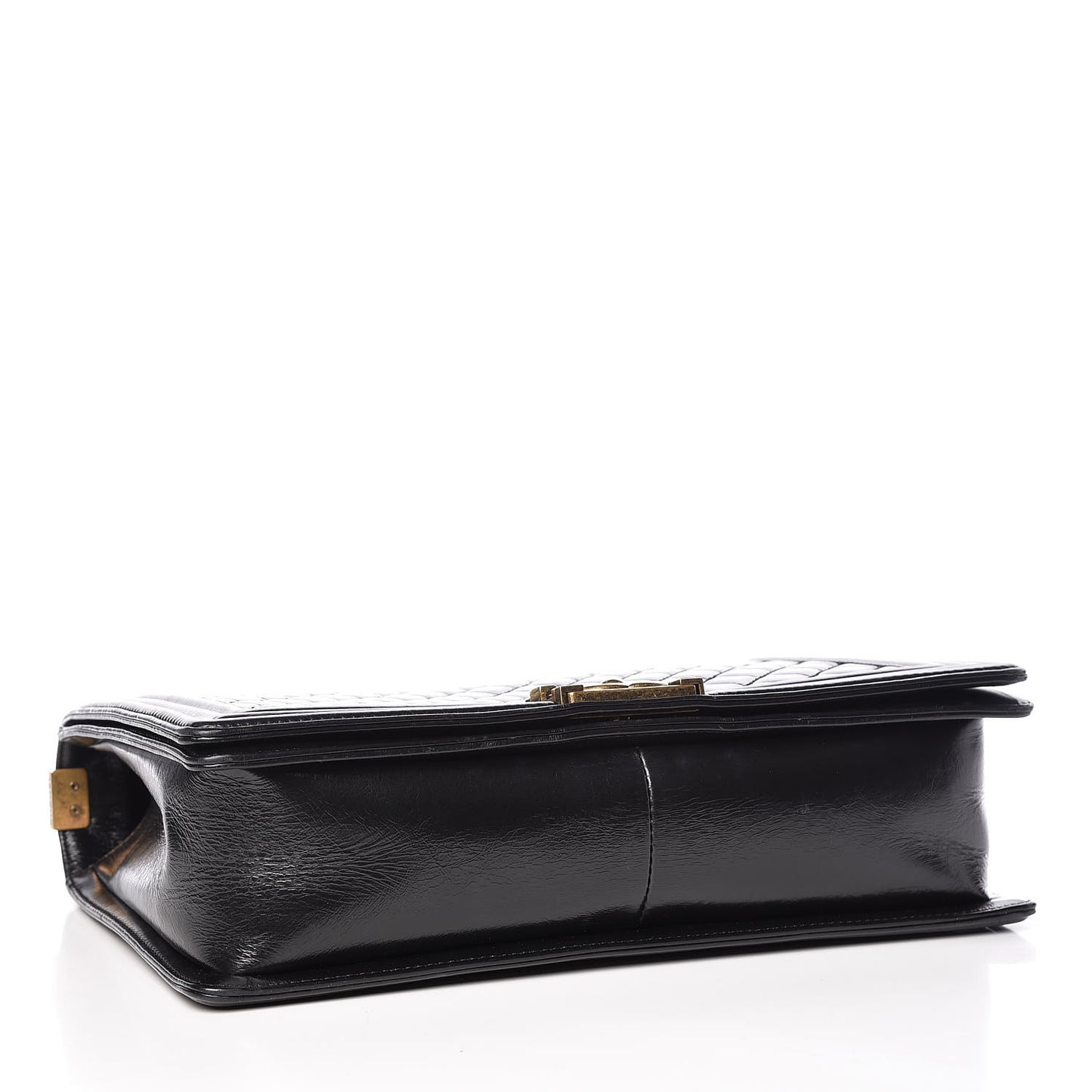 Glazed Calfskin Quilted Large Boy Flap Black