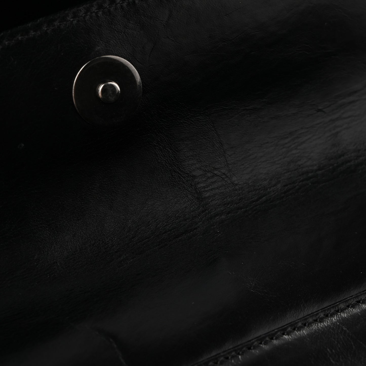 Glazed Calfskin Quilted Large Perfect Edge Flap Black