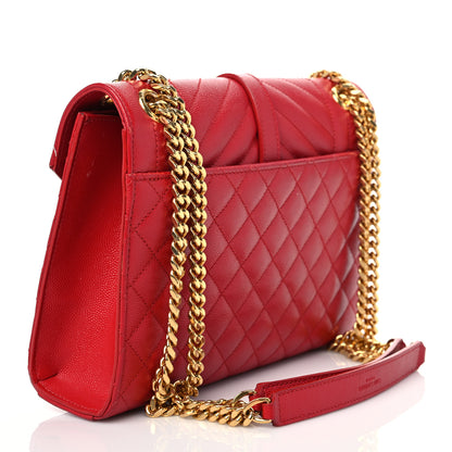 Saint Laurent Grain De Poudre Textured Mixed Matelasse Triquilt Medium Monogram Satchel New Red 3 of 10