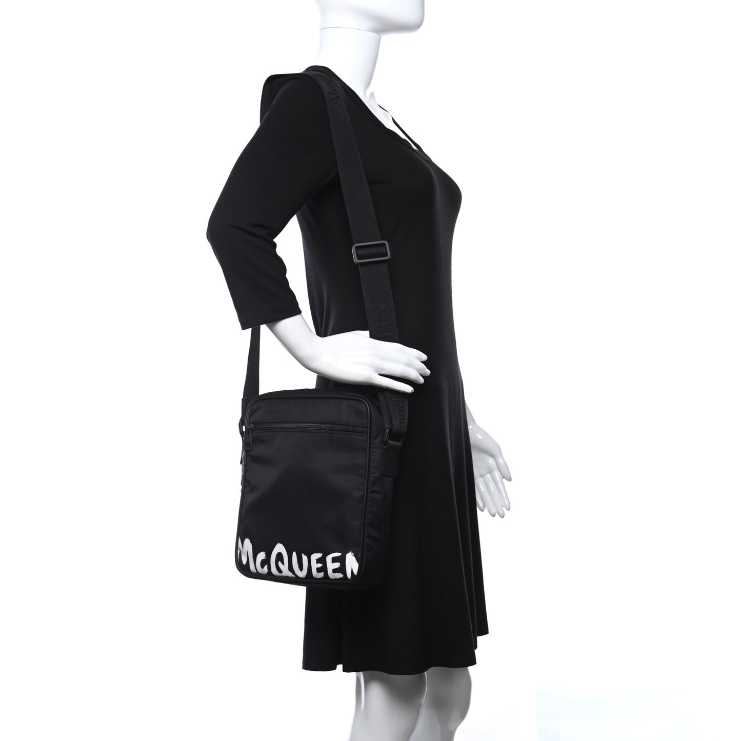 Nylon Painted Logo Messenger Bag Black