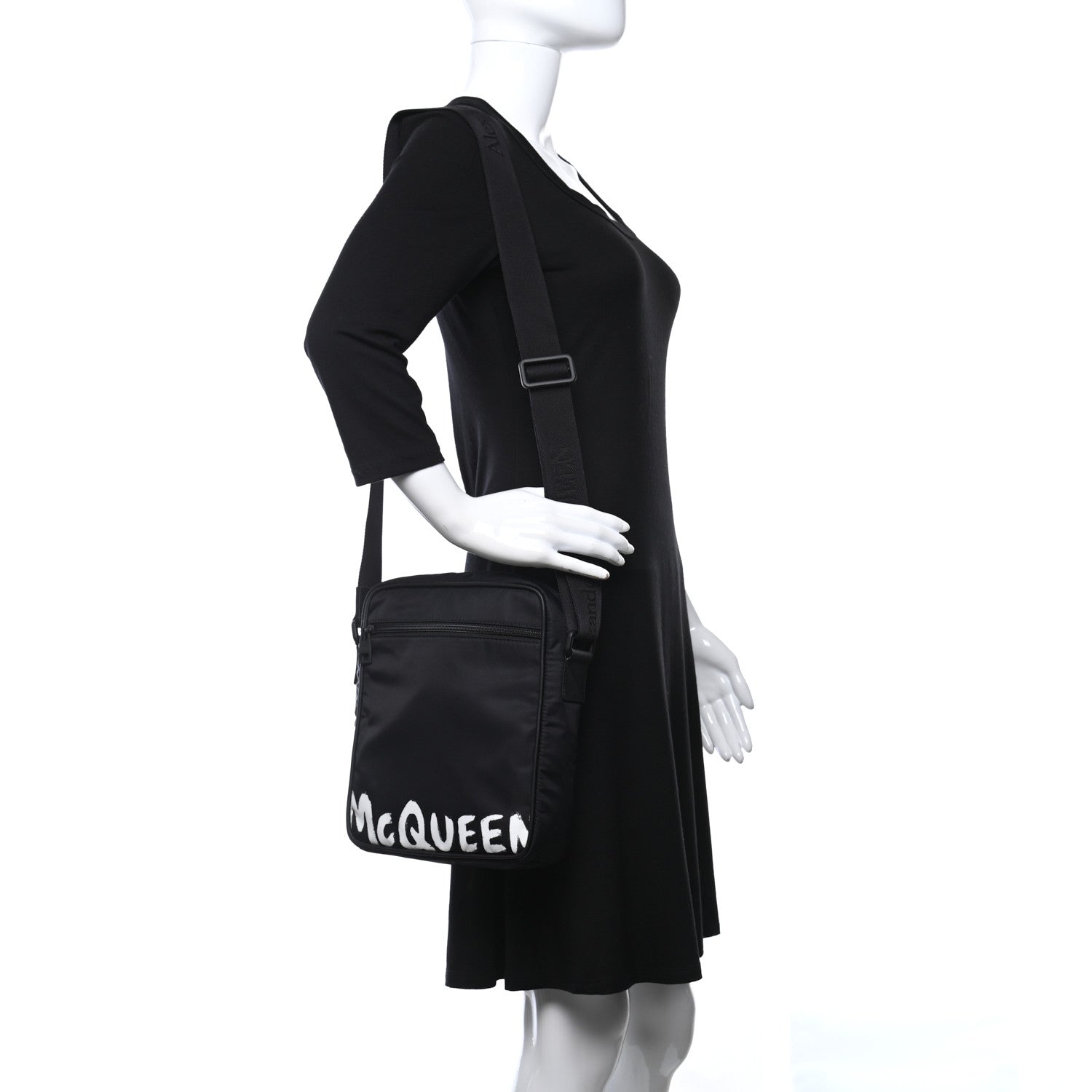 Alexander McQueen Nylon Painted Logo Messenger Bag Black 2 of 9