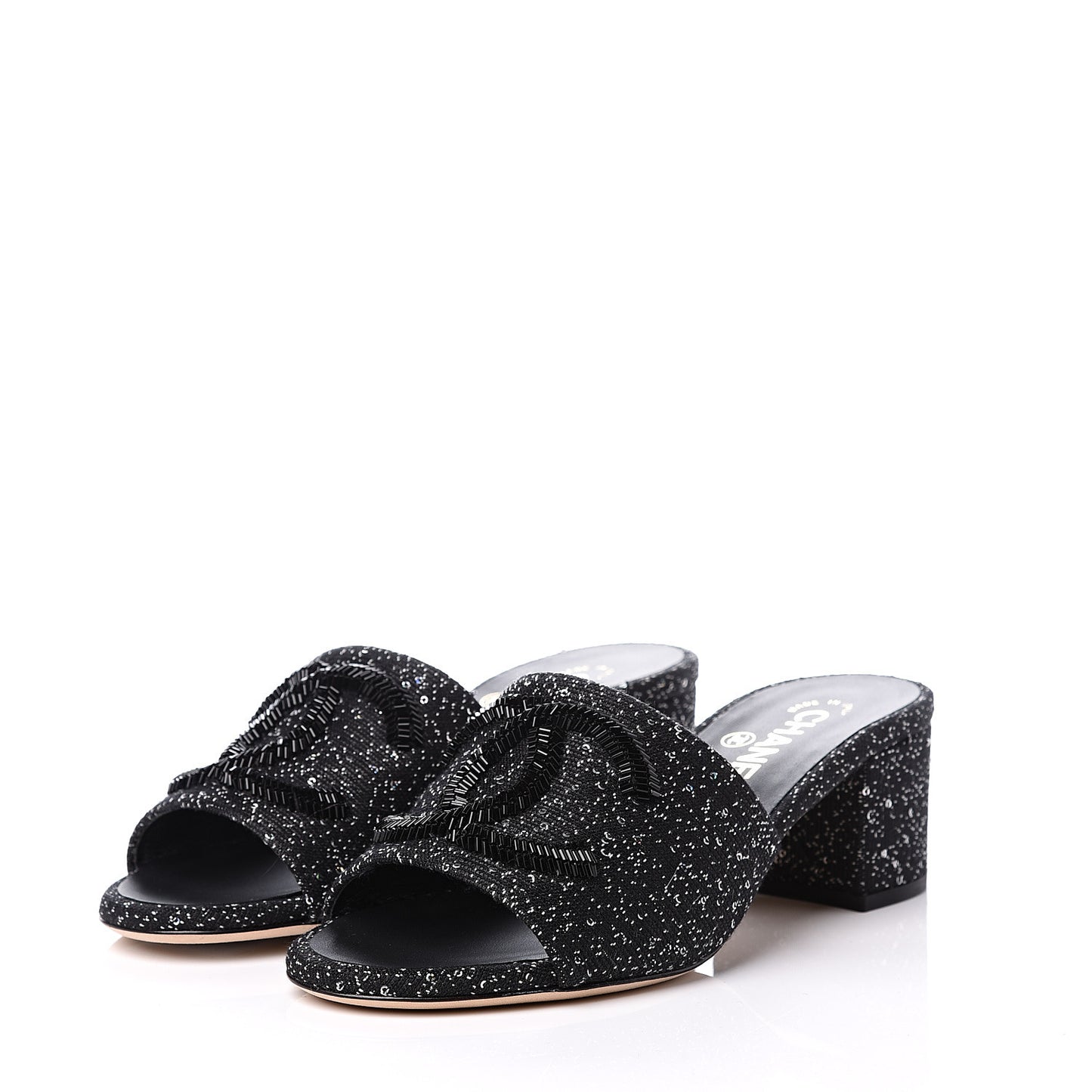 Tweed CC Mules 36 Black White