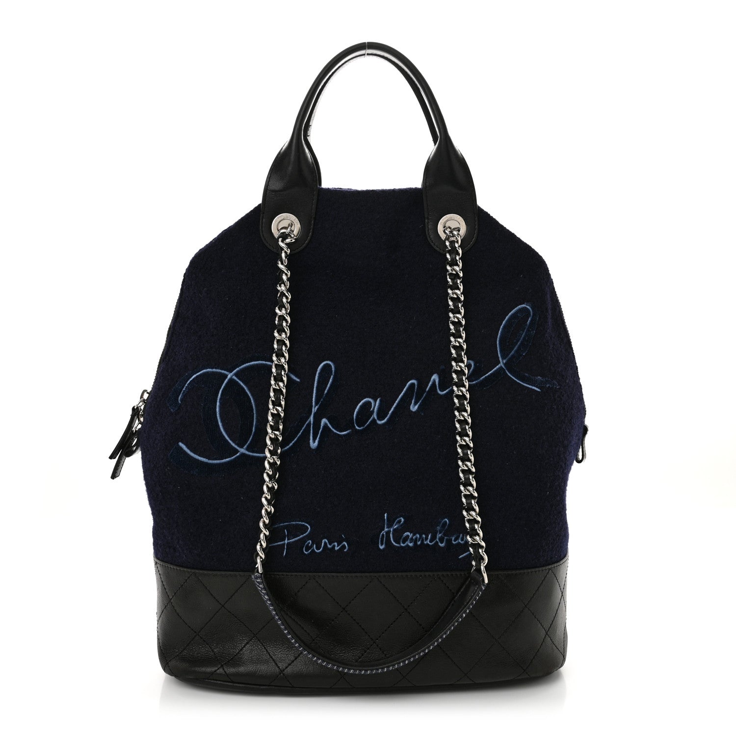 Chanel Wool Calfskin Embroidered Paris Hamburg Large Shopping Bag Blue 1 of 14