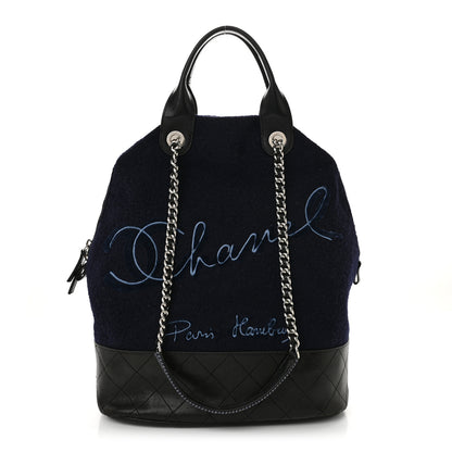 Chanel Wool Calfskin Embroidered Paris Hamburg Large Shopping Bag Blue 1 of 14
