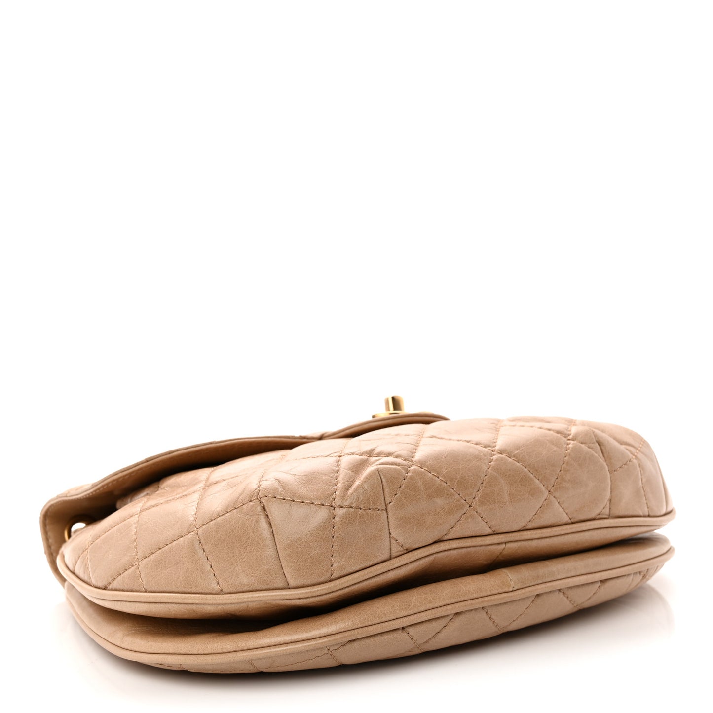 Glazed Calfskin Quilted Medium Bubble CC Flap Beige
