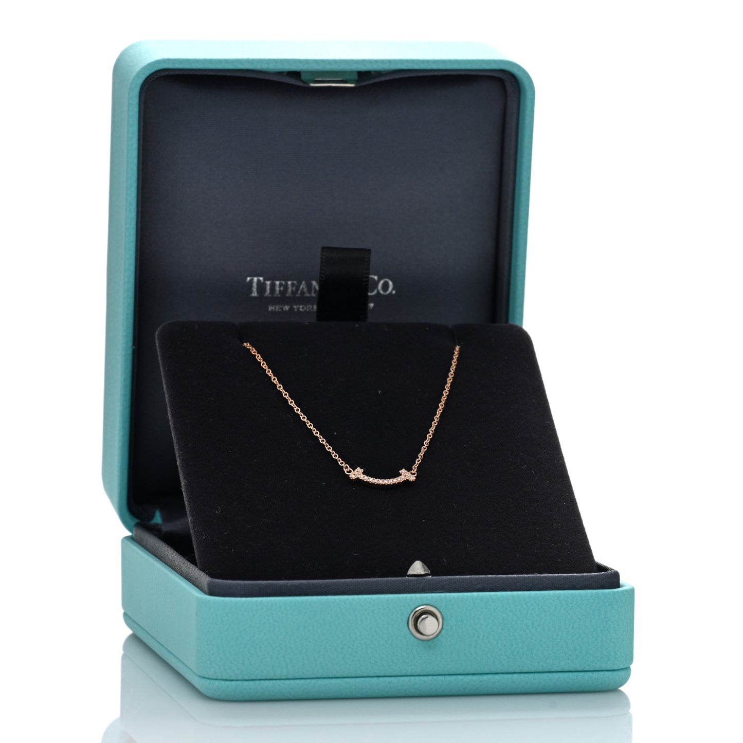 18K Rose Gold Diamond Mini T Smile Pendant Necklace