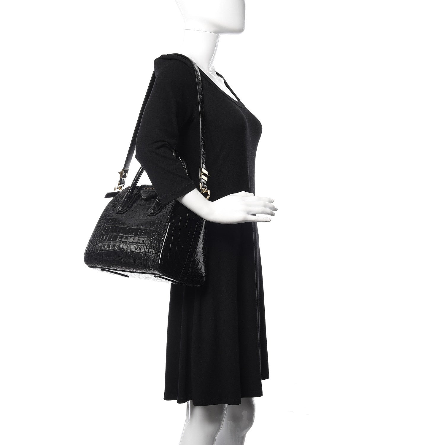 Givenchy Calfskin Crocodile Embossed Small Antigona Black 2 of 13