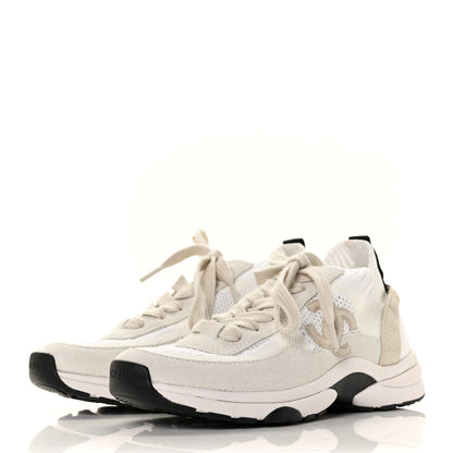 Chanel Mesh Suede Fabric Womens CC Sneakers 35 White Ivory Light Beige 3 of 7