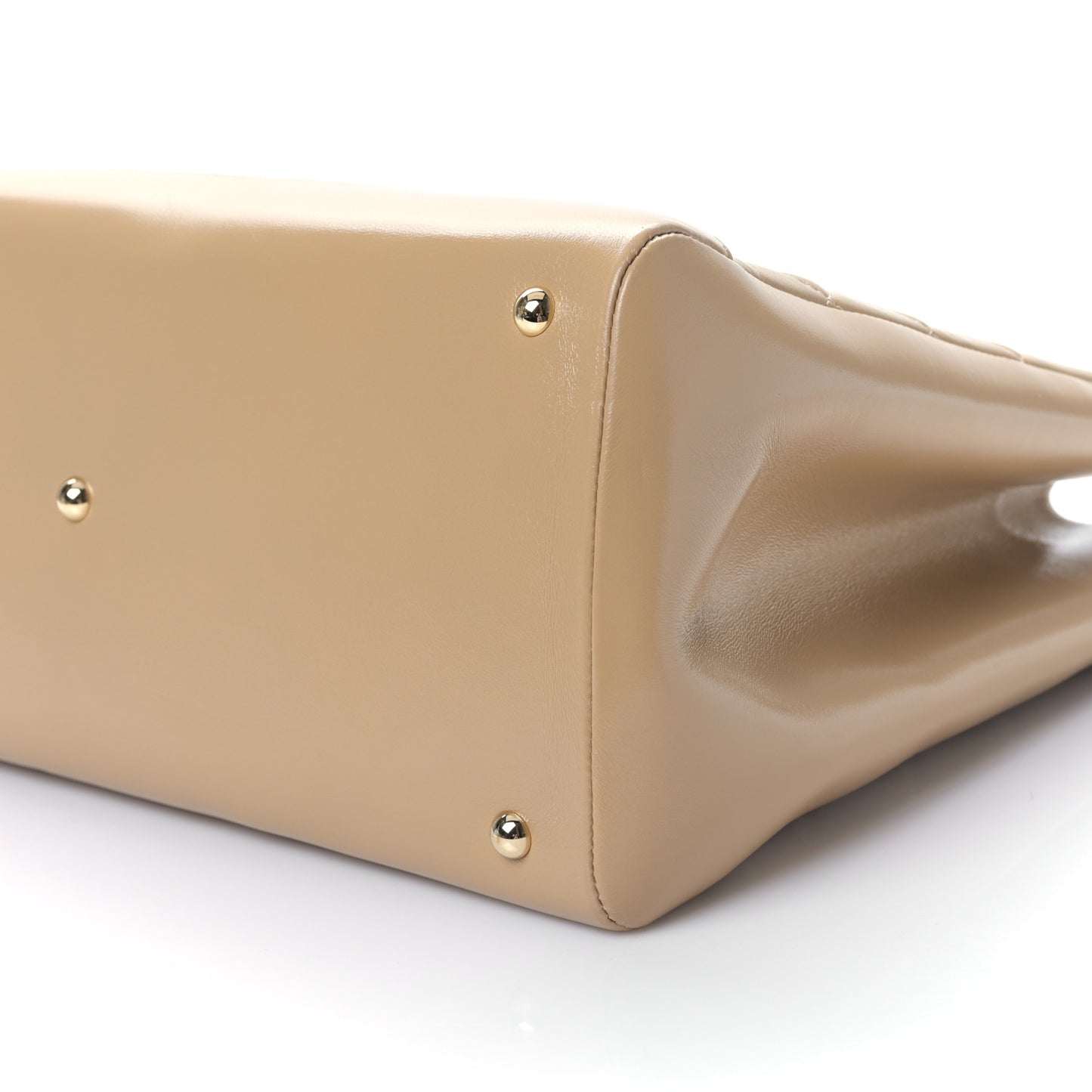 Shiny Crumpled Calfskin Quilted Large 31 Shopping Bag Beige