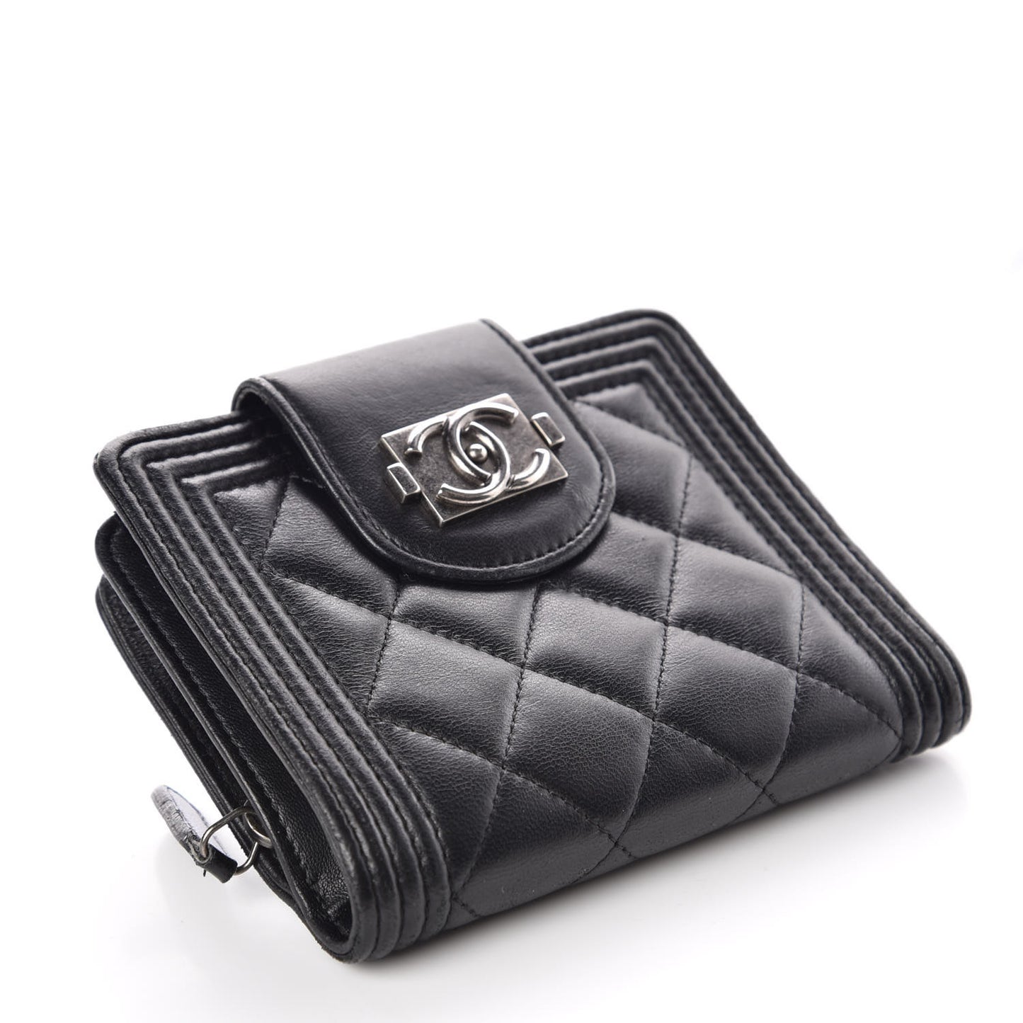 Lambskin Quilted Boy Zipped Pocket Wallet Black