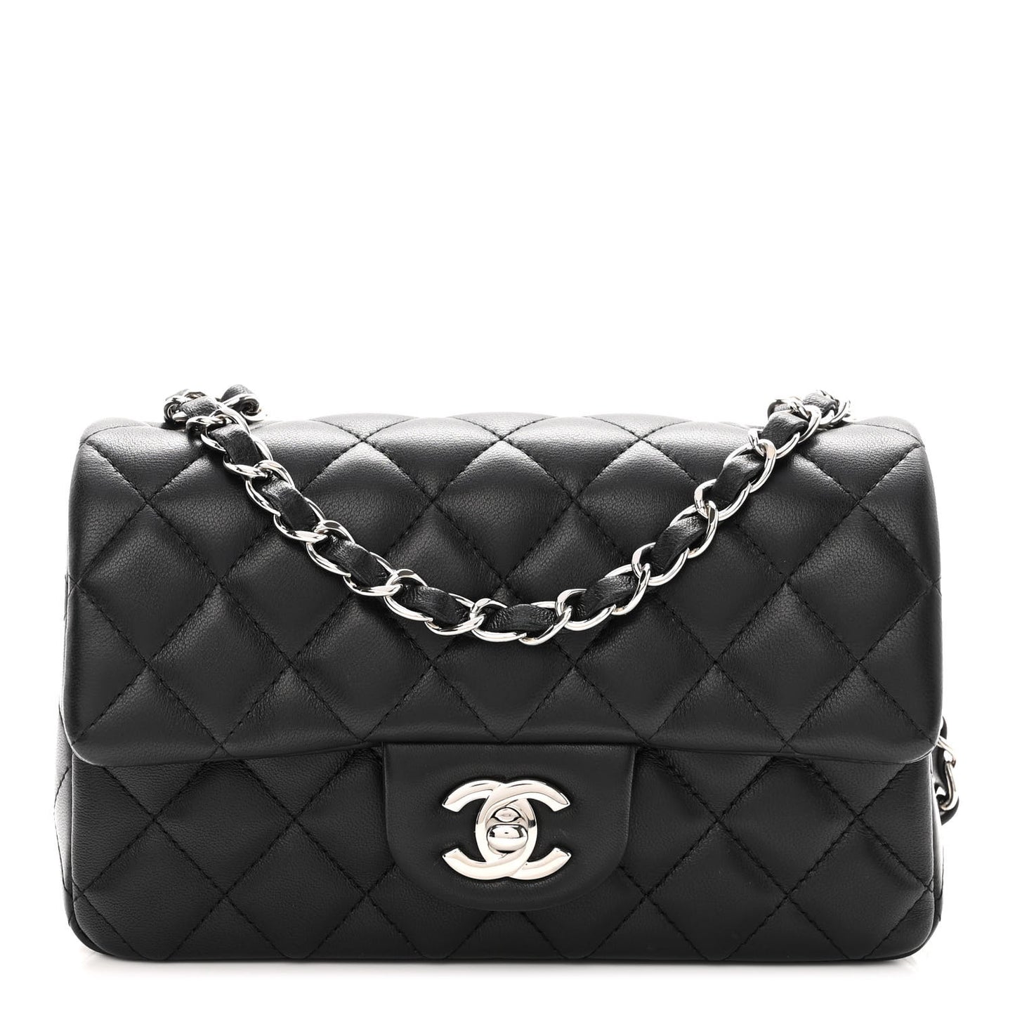 Lambskin Quilted Mini Rectangular Flap Black
