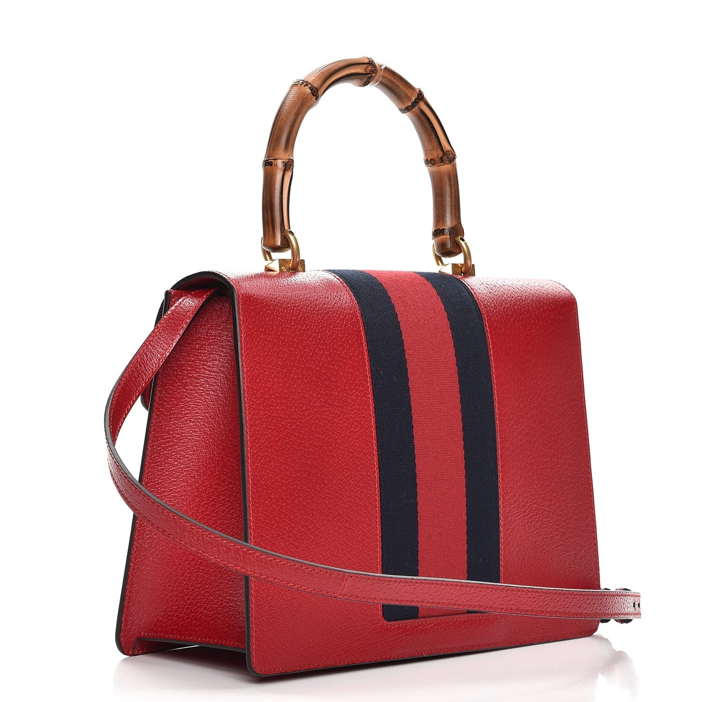 Calfskin Bamboo Web Medium Falena Moth Top Handle Bag Hibiscus Red