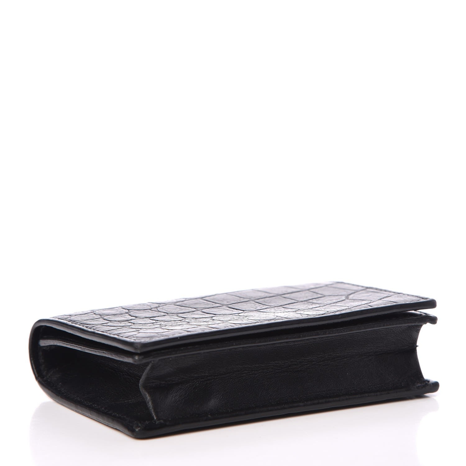 Saint Laurent Calfskin Crocodile Embossed Business Card Case Black 4 of 9