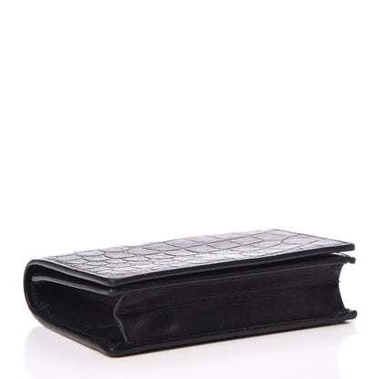 Saint Laurent Calfskin Crocodile Embossed Business Card Case Black 4 of 9