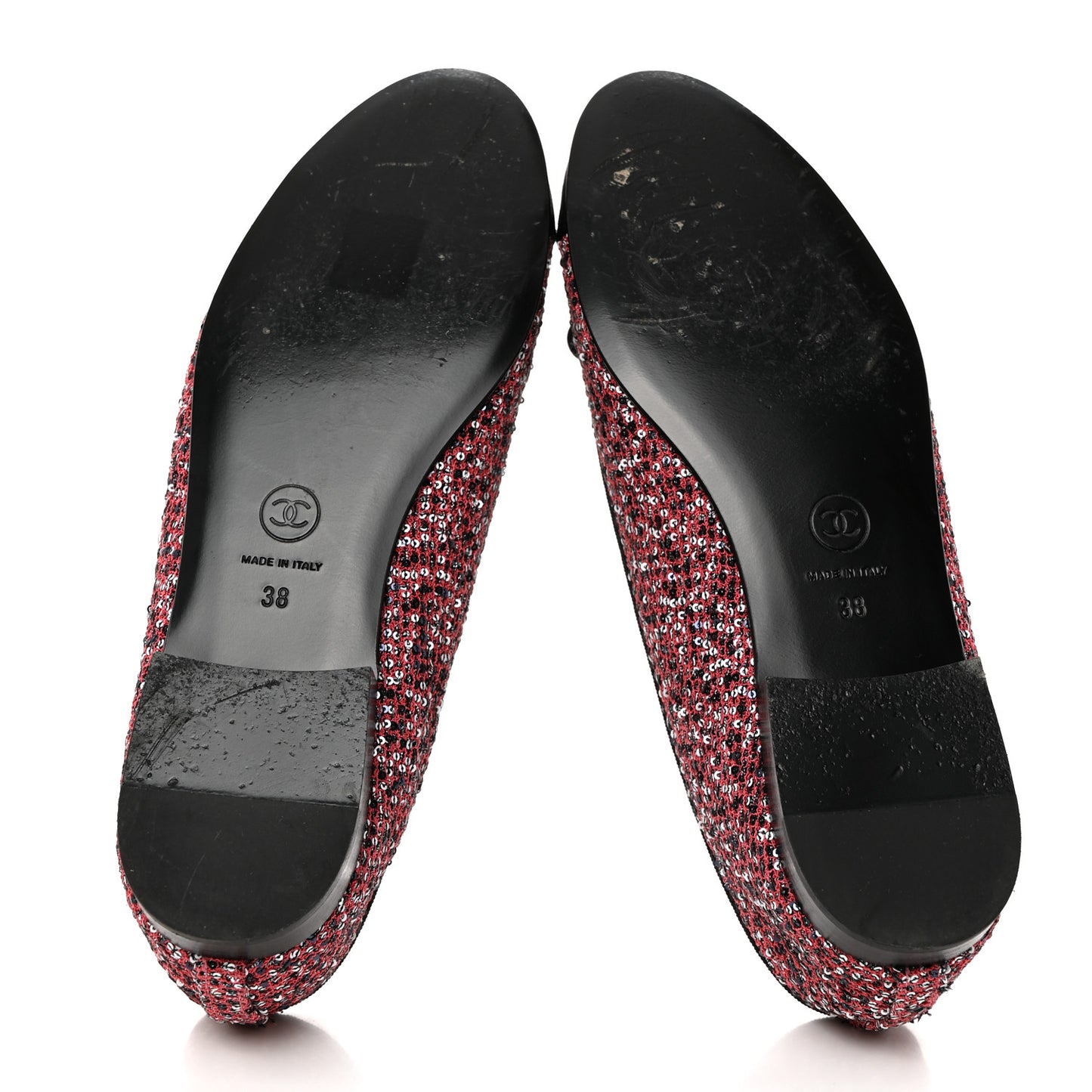 Tweed Grosgrain Sequin Cap Toe Ballerina Flats 38 Black Pink