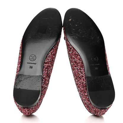 Chanel Tweed Grosgrain Sequin Cap Toe Ballerina Flats 38 Black Pink 5 of 10