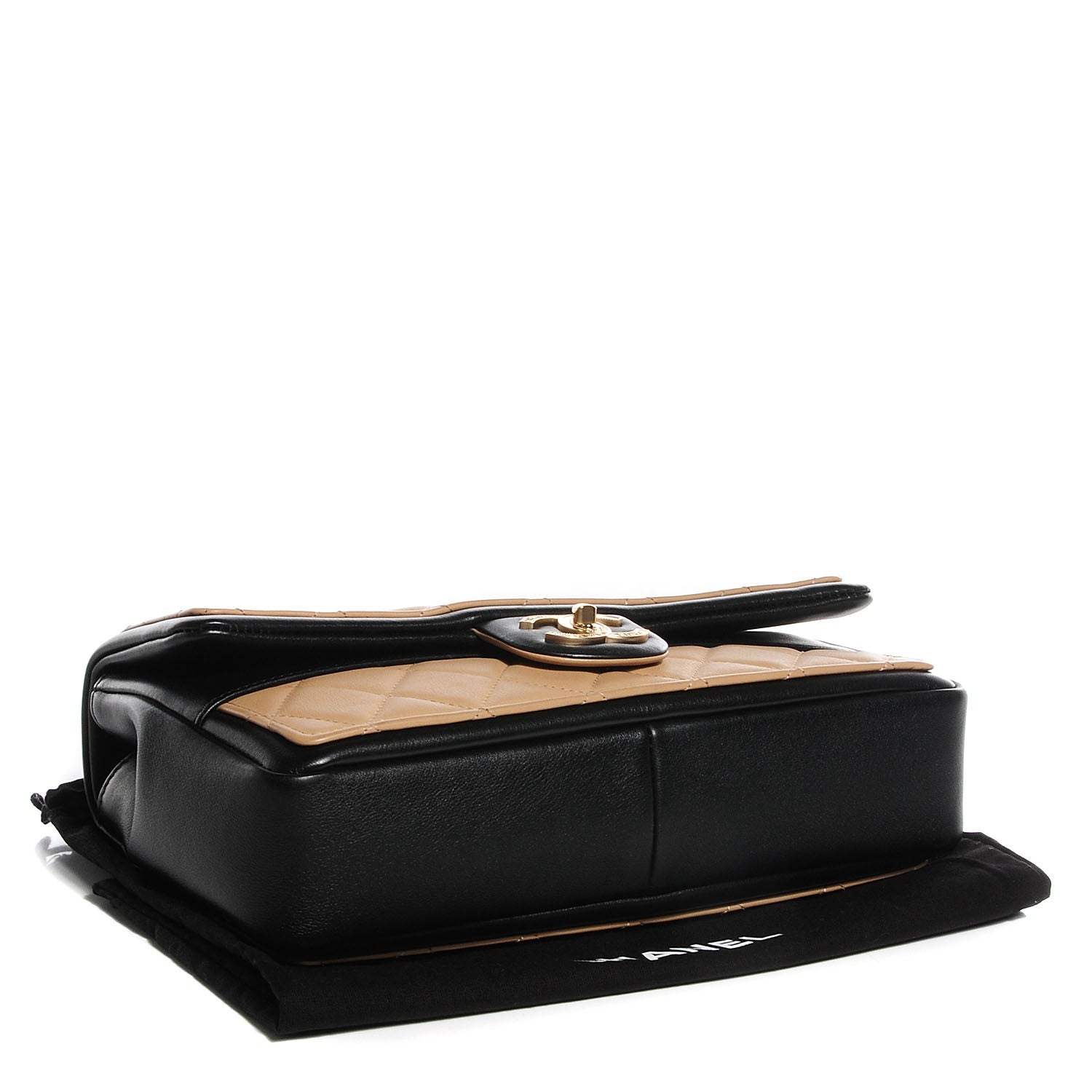 Chanel Calfskin Quilted Medium Graphic Flap Beige Black 4 of 10