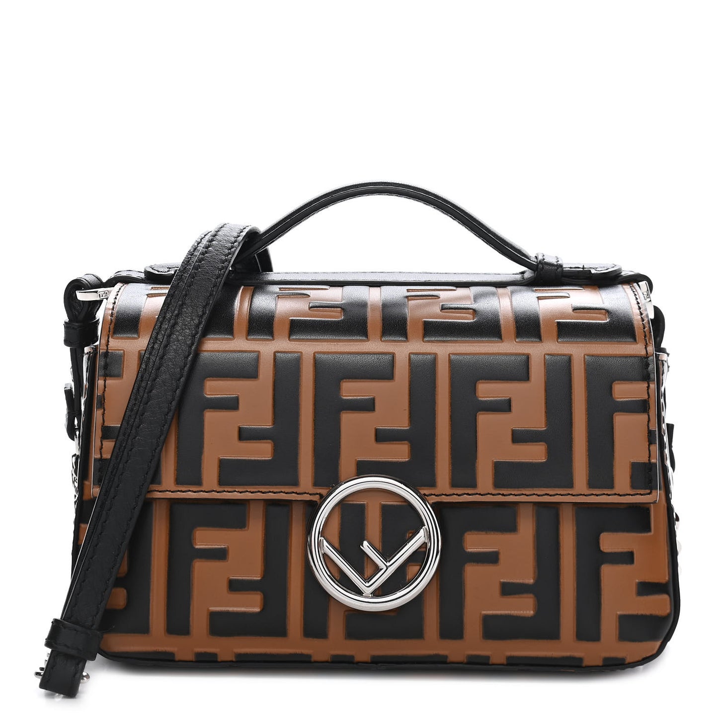 Vitello Dolce F is Fendi FF Embossed Micro Double Baguette Tobacco Black