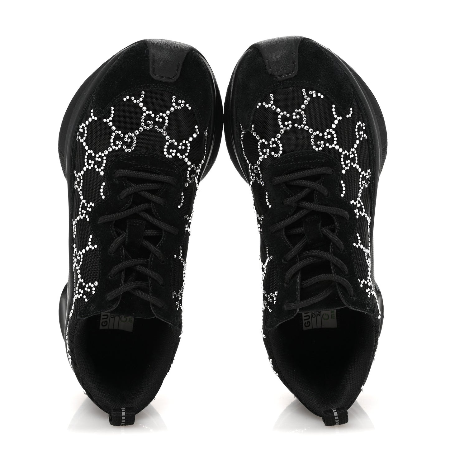 Tela Retino Mesh Crystal Suede GG Monogram Womens Gucci Run Sneakers 37 Black Silver