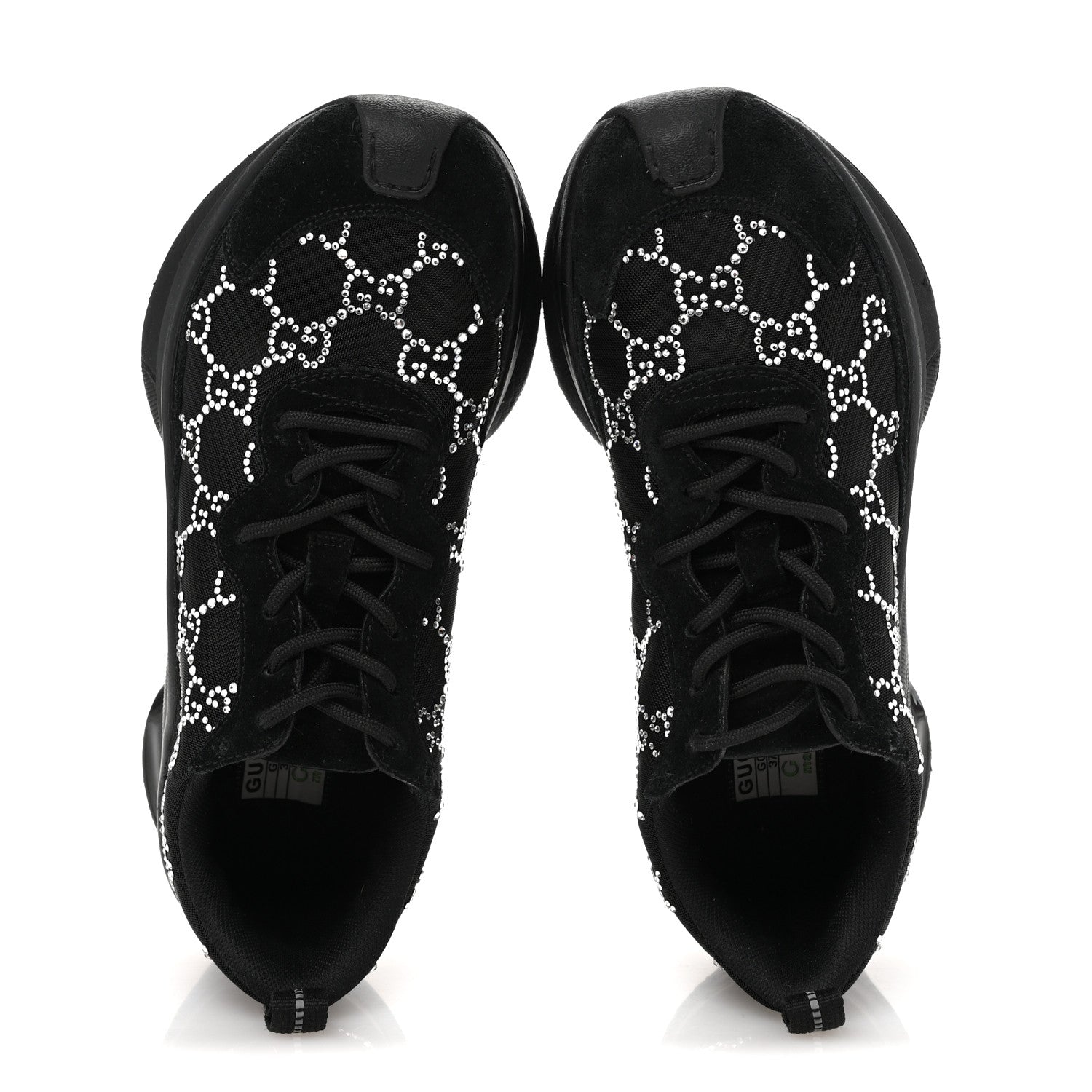 Gucci Tela Retino Mesh Crystal Suede GG Monogram Womens Gucci Run Sneakers 37 Black Silver 2 of 9
