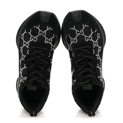 Gucci Tela Retino Mesh Crystal Suede GG Monogram Womens Gucci Run Sneakers 37 Black Silver 2 of 9