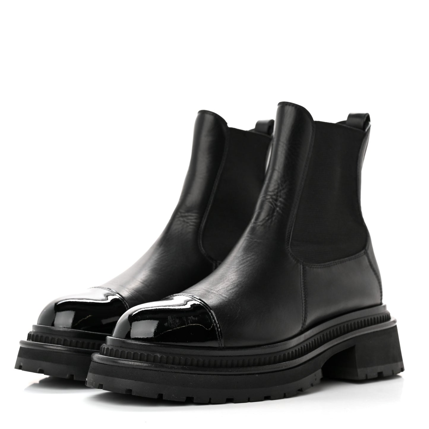 Calfskin Patent Cap Toe Ankle Boots 36 Black