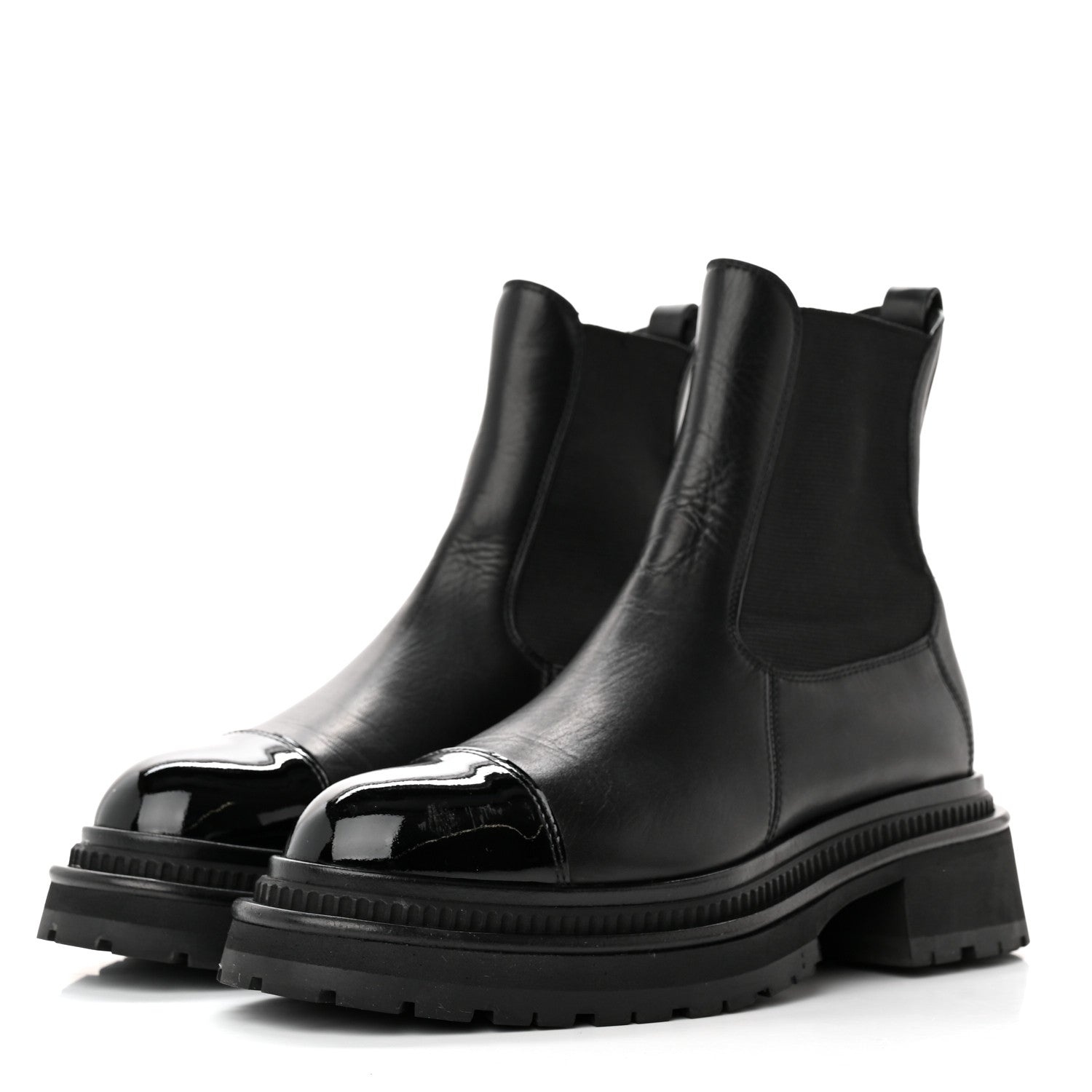 Chanel Calfskin Patent Cap Toe Ankle Boots 36 Black 3 of 13