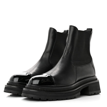 Chanel Calfskin Patent Cap Toe Ankle Boots 36 Black 3 of 13