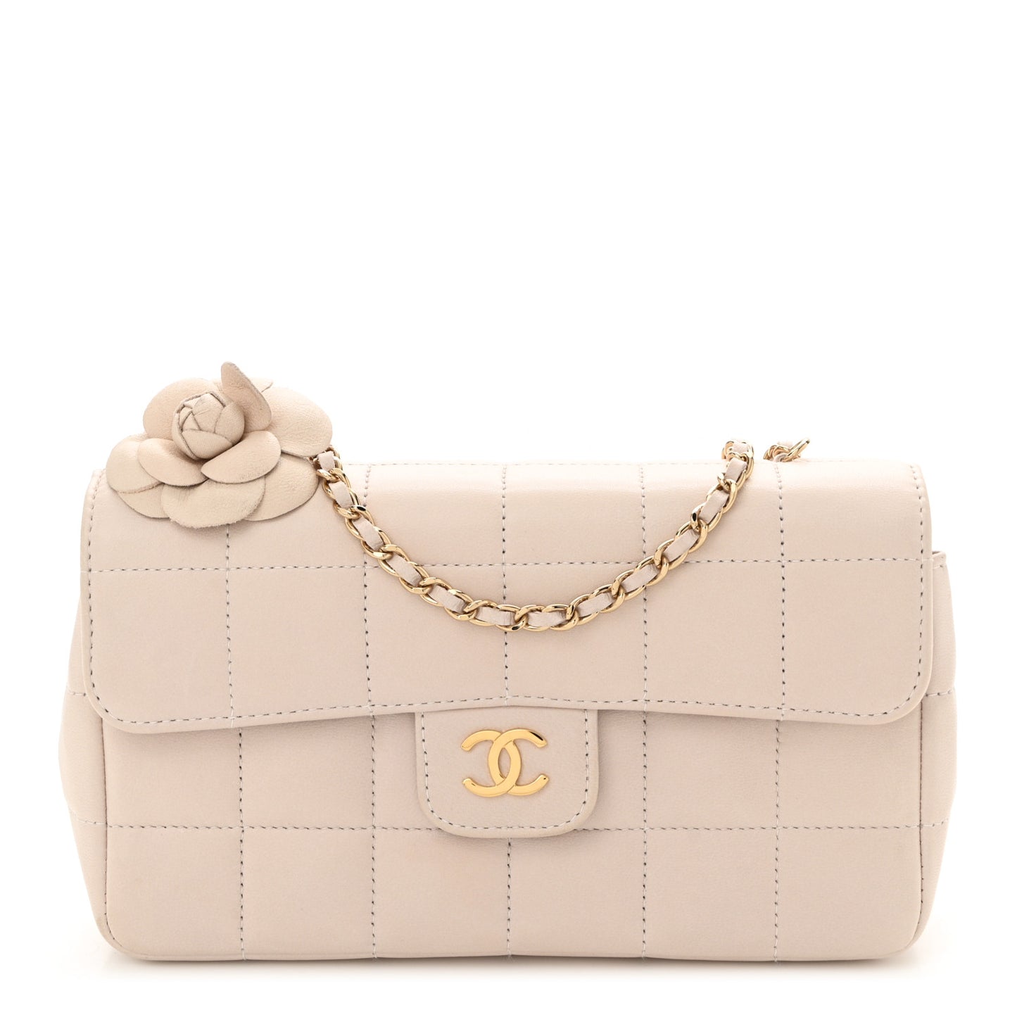 Lambskin Quilted Mini Chocolate Bar Camellia Flap Pink