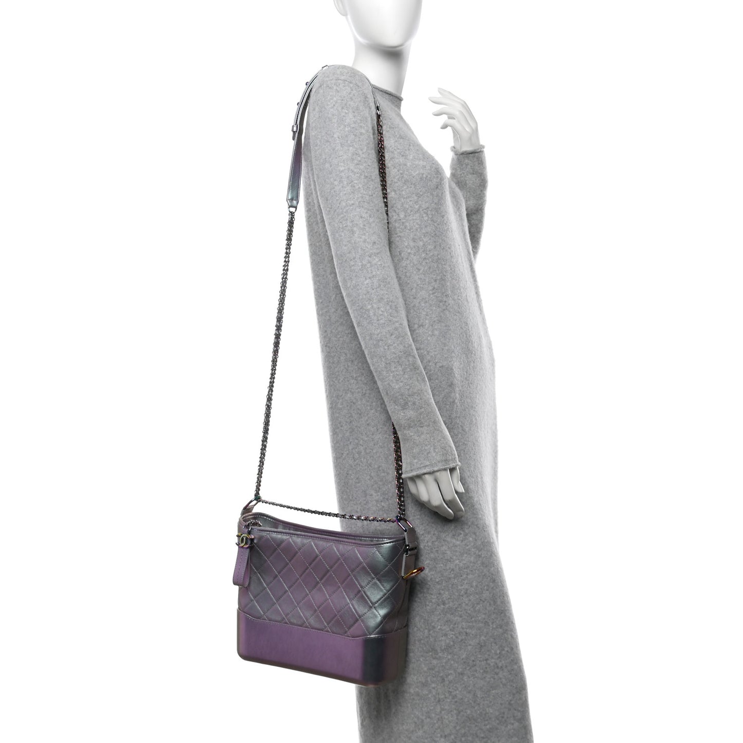 Iridescent Lambskin Calfskin Quilted Medium Gabrielle Hobo Light Purple