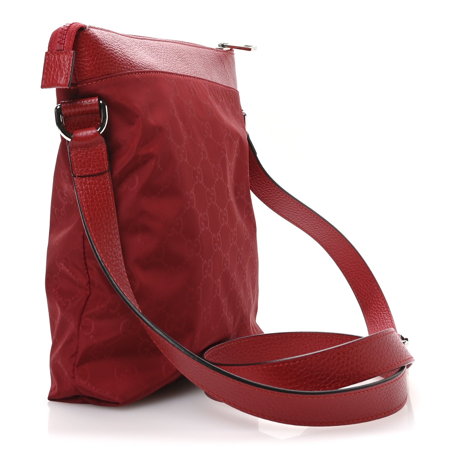 Gucci Nylon Monogram Dollar Calfskin Flat Messenger Bag Vibrant Red 3 of 11