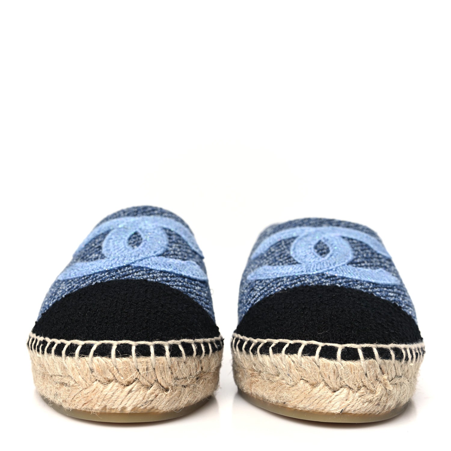Chanel Cotton Tweed CC Espadrilles 40 Blue Ecru Black 3 of 10