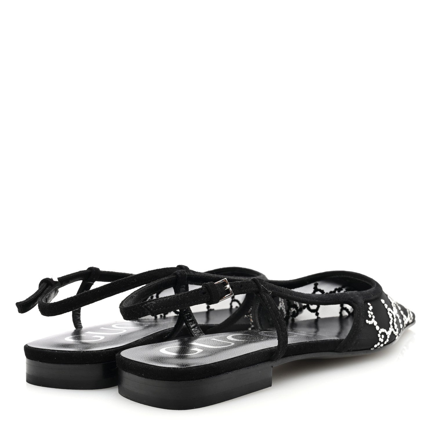 Gucci Suede Mesh Crystal GG Monogram Slingback Ballet Flats 37 Black 4 of 7