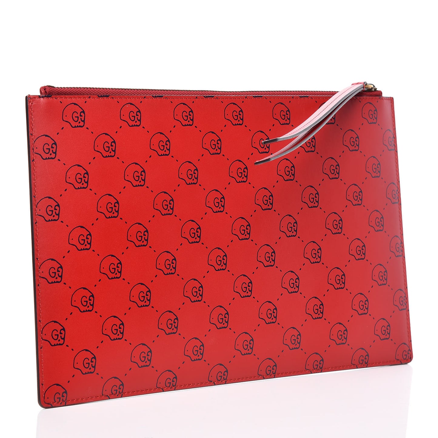 Calfskin GucciGhost Hamlet Skull Zip Pouch Hibiscus Red