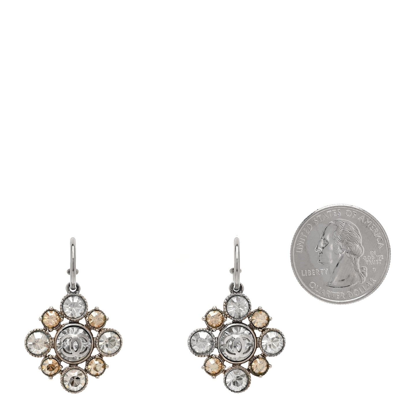 Crystal CC Dangle Earrings Silver