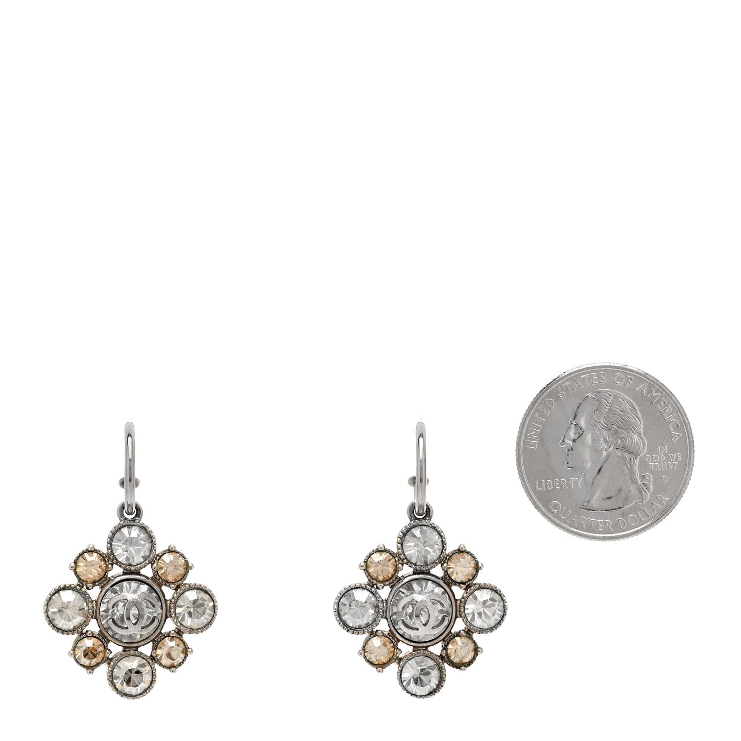 Chanel Crystal CC Dangle Earrings Silver 2 of 5
