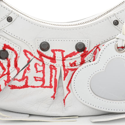 Balenciaga Agneau Arena Lunar New Year Graffiti Logo Le Cagole Shoulder Bag XS Optic White 7 of 9