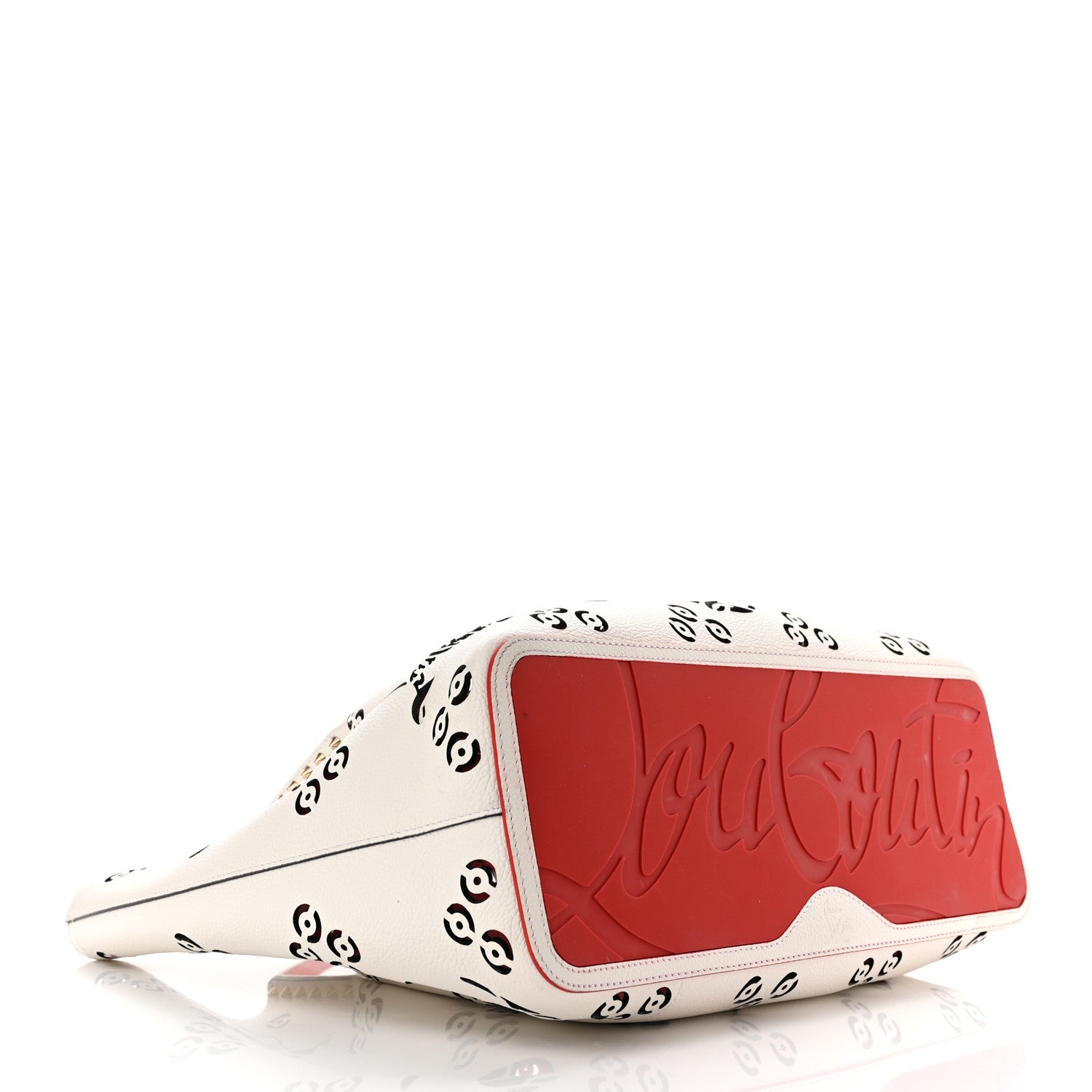 Christian Louboutin Calfskin Perforated Large Loubinthesky Cabarock Spikes Tote Snow 3 of 8