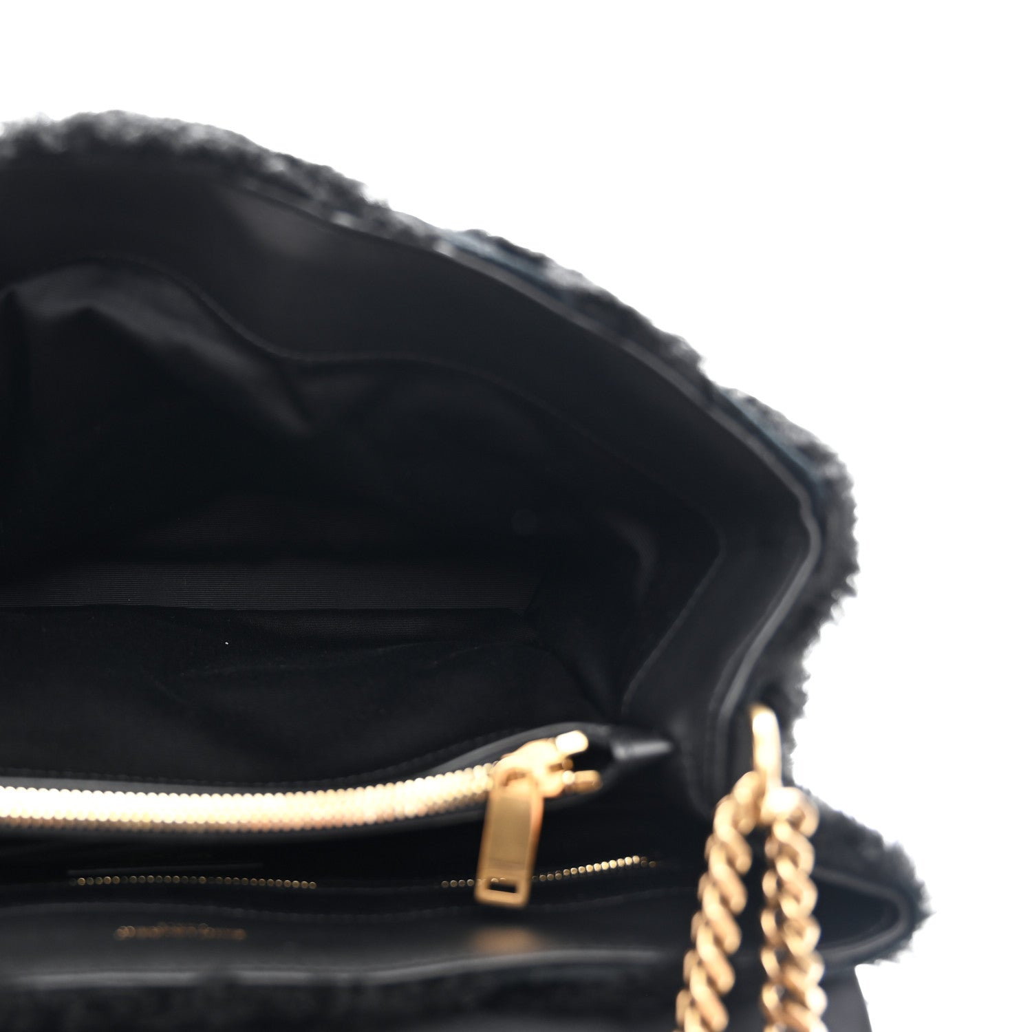 Saint Laurent Shearling Y Quilted Monogram Medium Loulou Chain Satchel Black 5 of 11