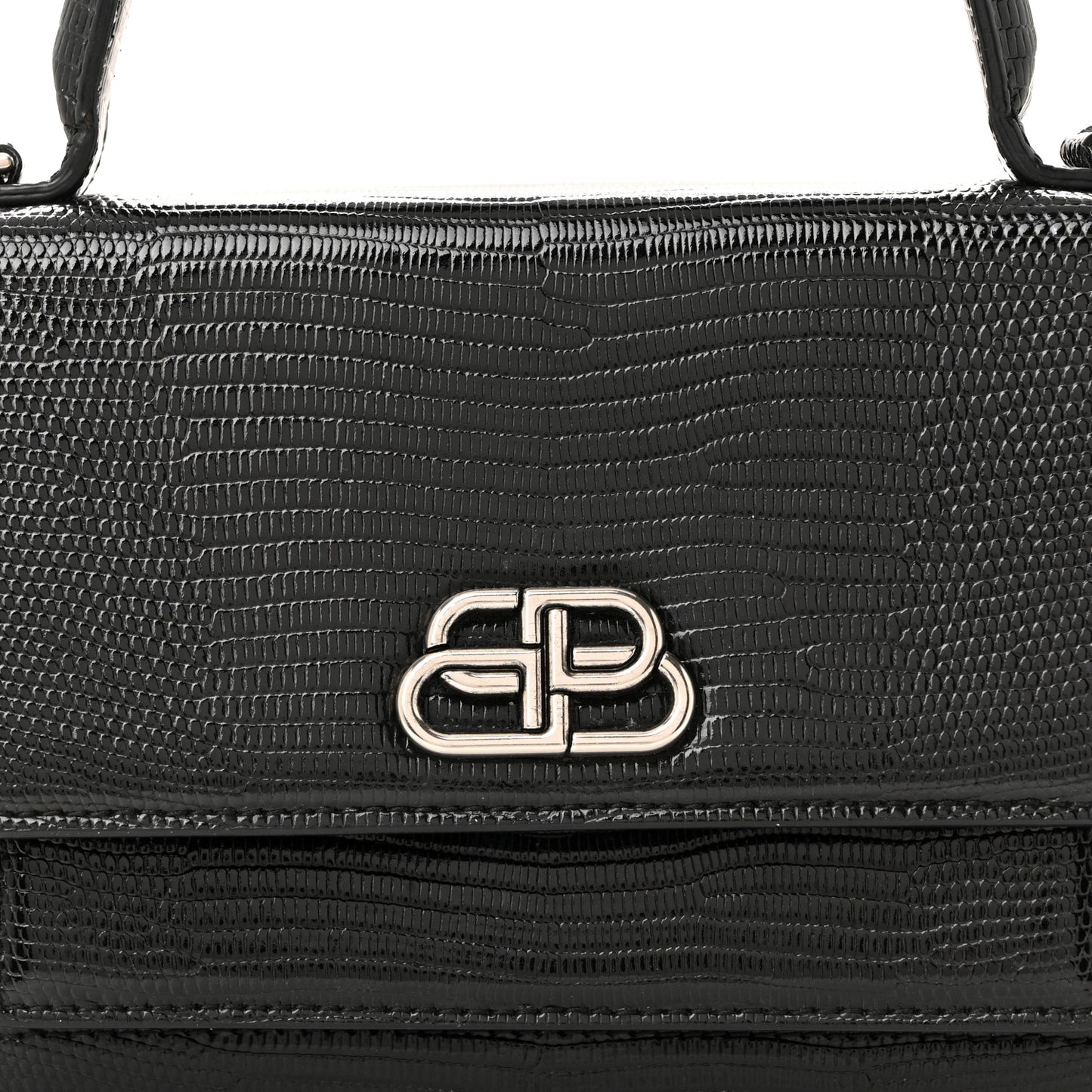 Patent Calfskin Lizard Embossed XS Sharp Top Handle Bag Black